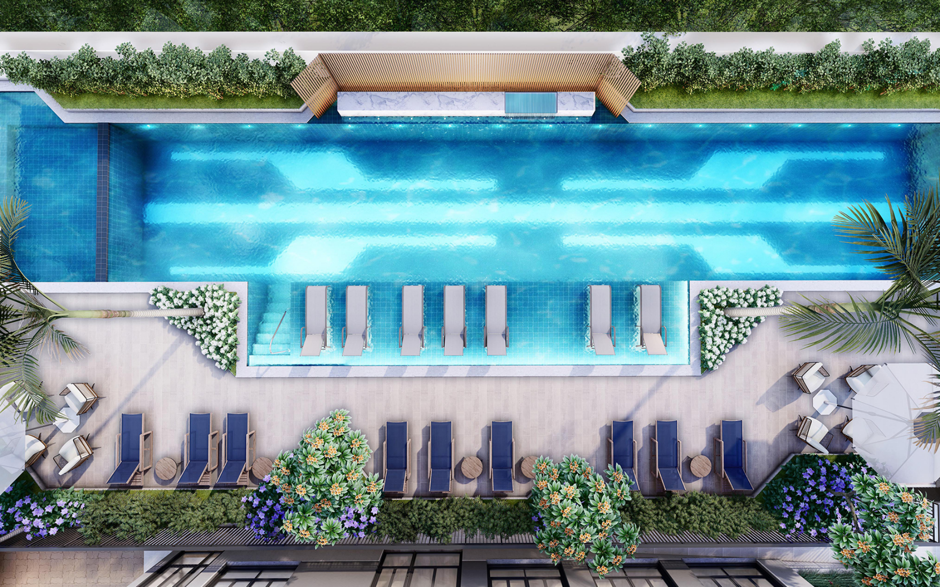 Piscina de 25m descoberta com raias, deck molhado e piscina infantil