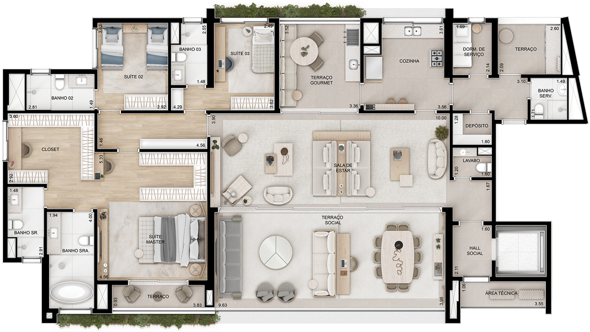 262m² - Planta Opção 2 - Suíte master ampliada com banho Sr. e Sra.