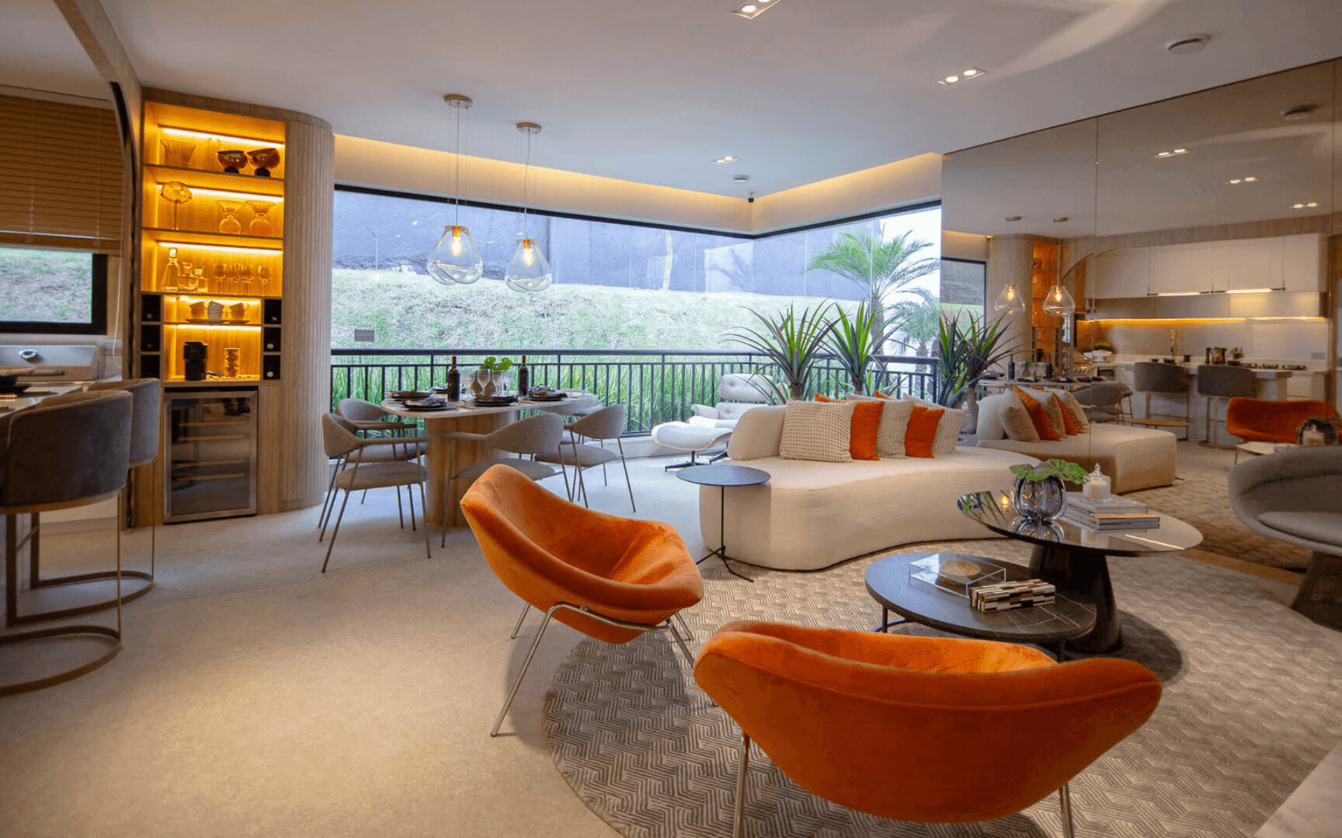 Living com infraestrutura completa de ar-condicionado