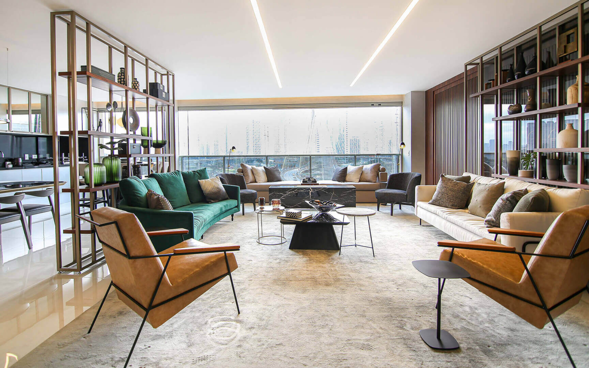 Living com conceito internacional de sala aberta