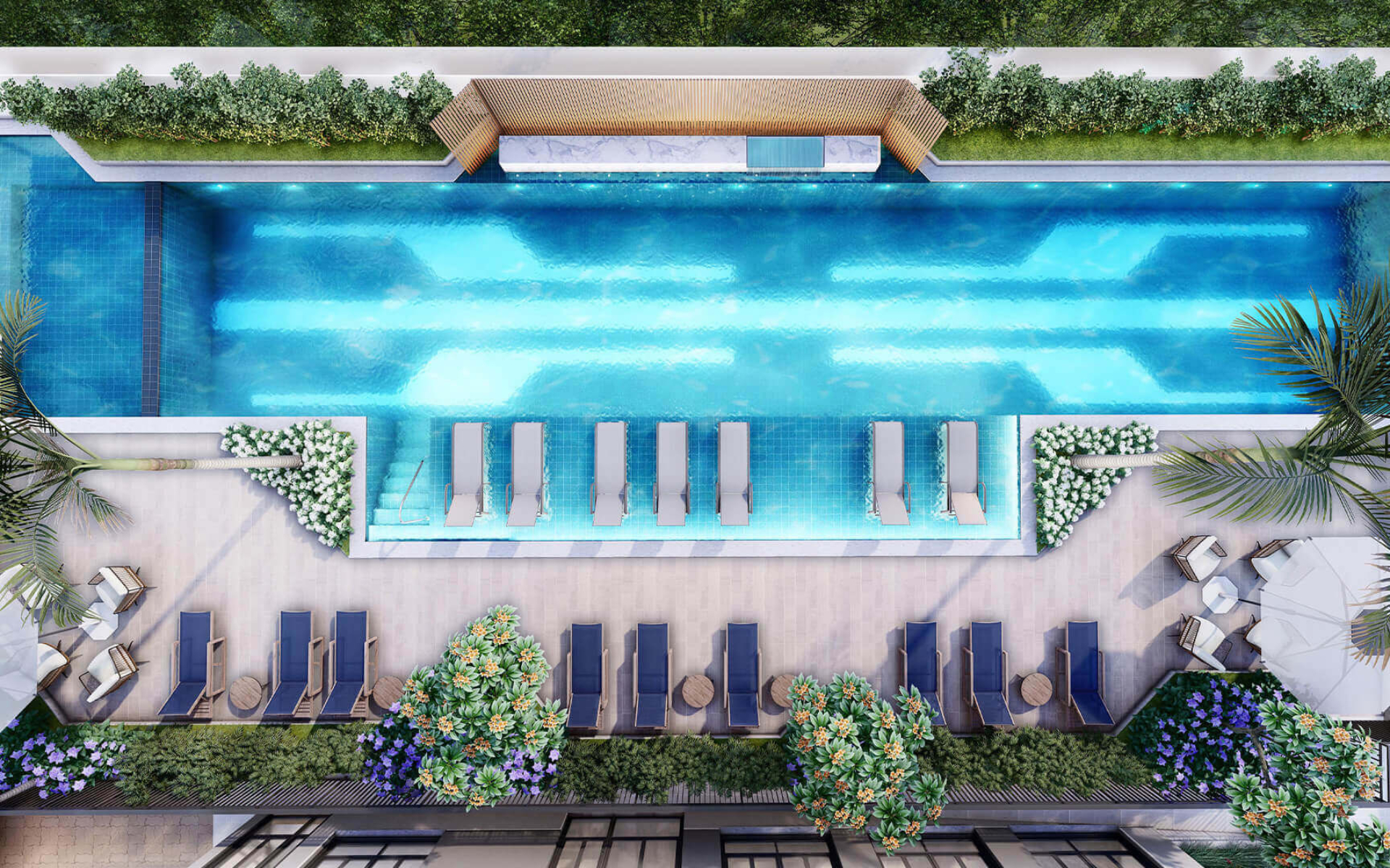 Piscina de 25m descoberta com raias, deck molhado e piscina infantil