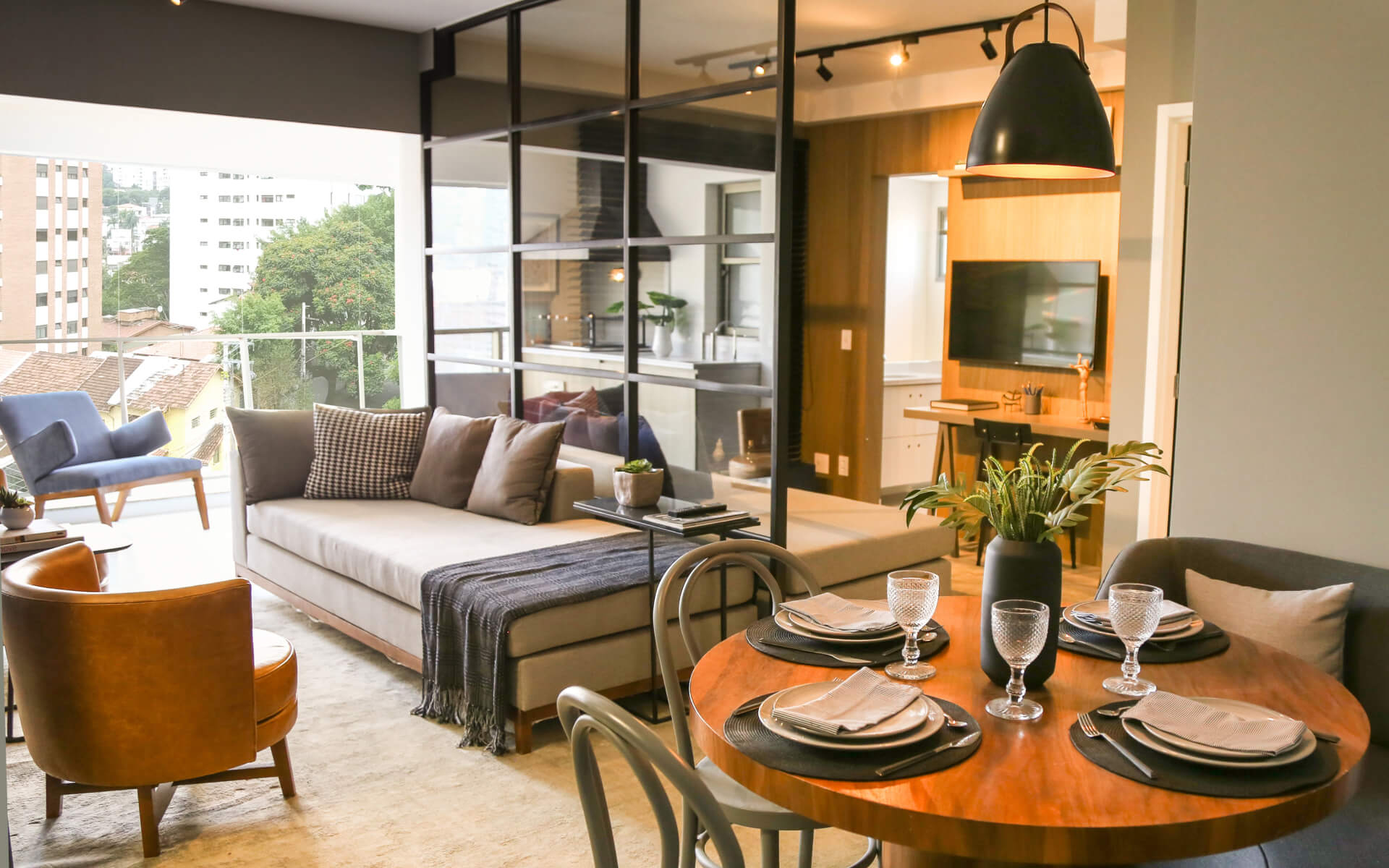 Living - piso do terraço nivelado com o da sala