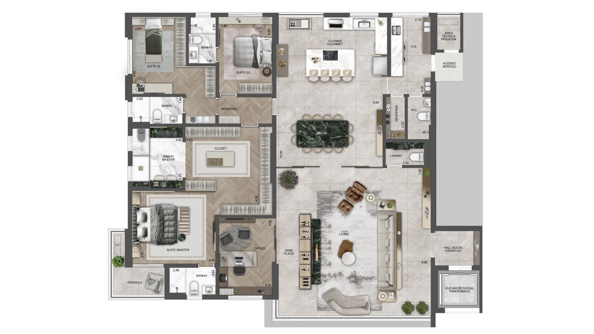 SPLEND - PLANTA OFFICE, LIVING E TERRAÇO INTEGRADOS