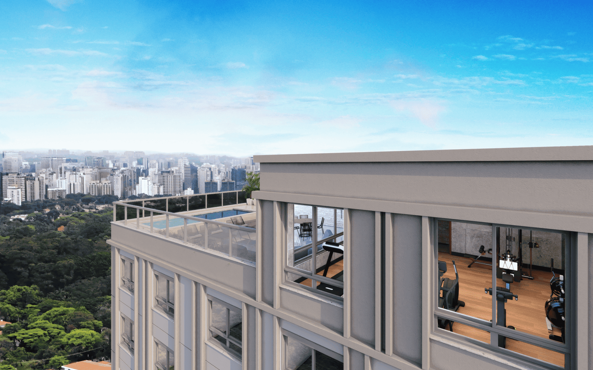 Rooftop Sky View com piscina descoberta e fitness