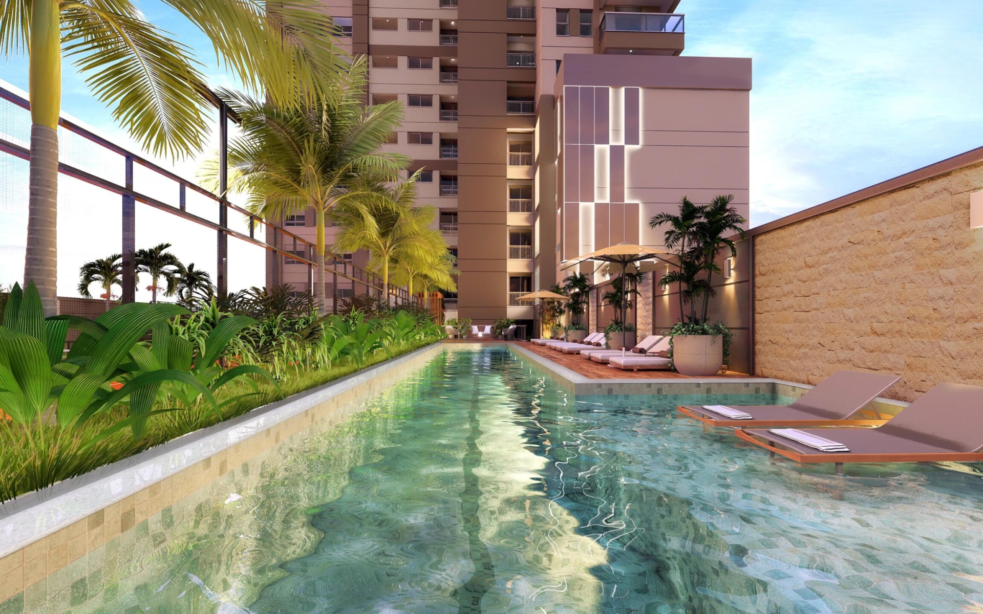 Piscina externa com raia de 20m