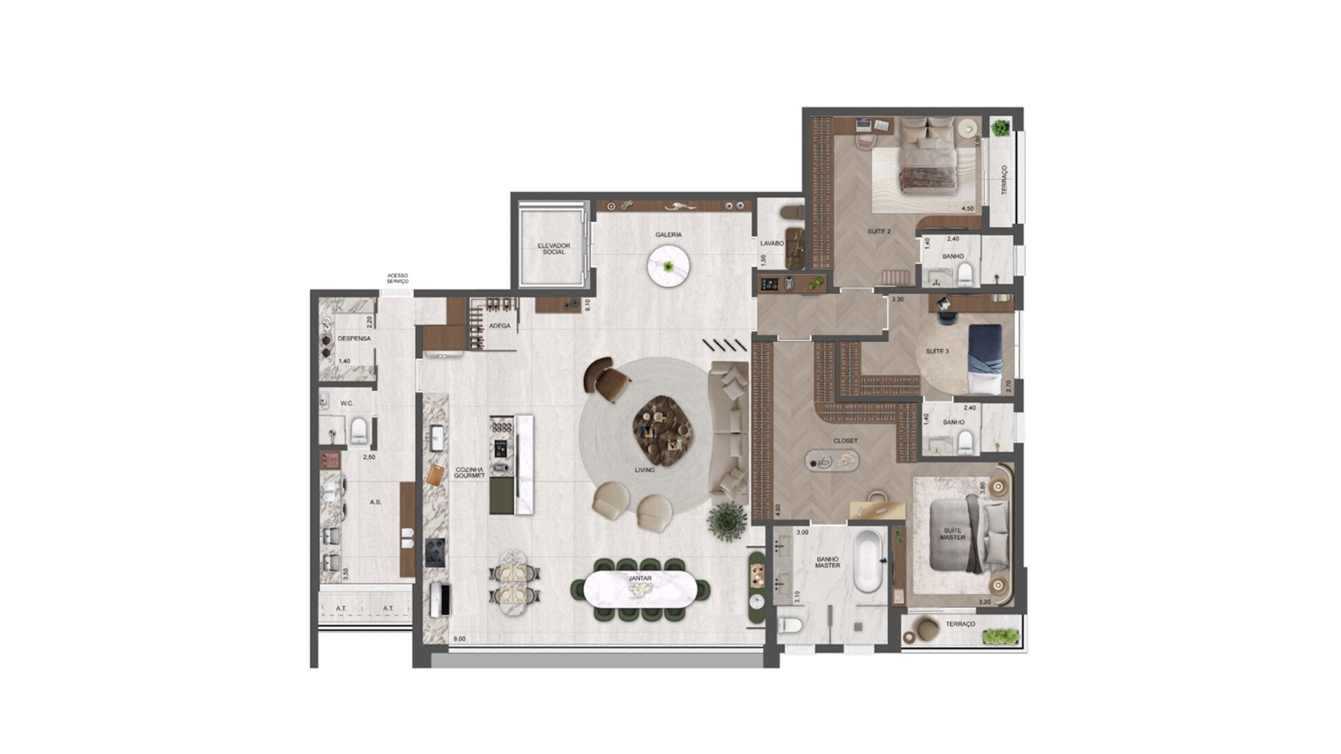 Harmonie - 215m²- 3 Suítes - Suíte master e banho master ampliados - Living, cozinha e terraço integrados