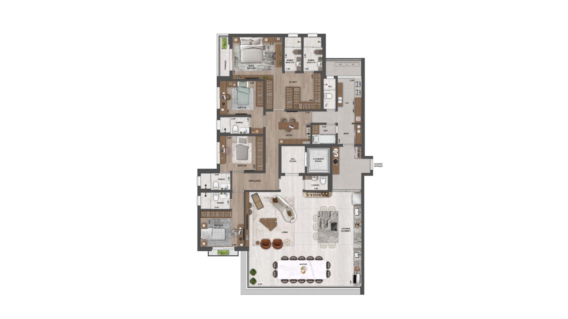 Harmonie - 248m²- 4 Suítes - Living, cozinha e terraço integrados